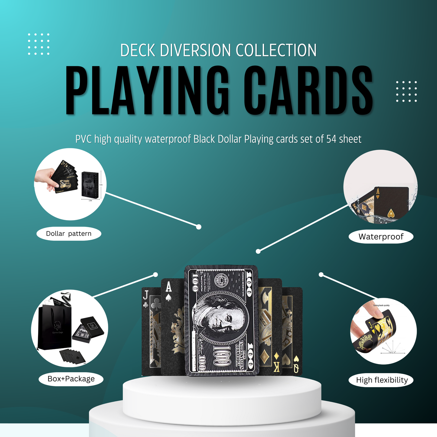 Premium Playing Cards Deck 100$ black