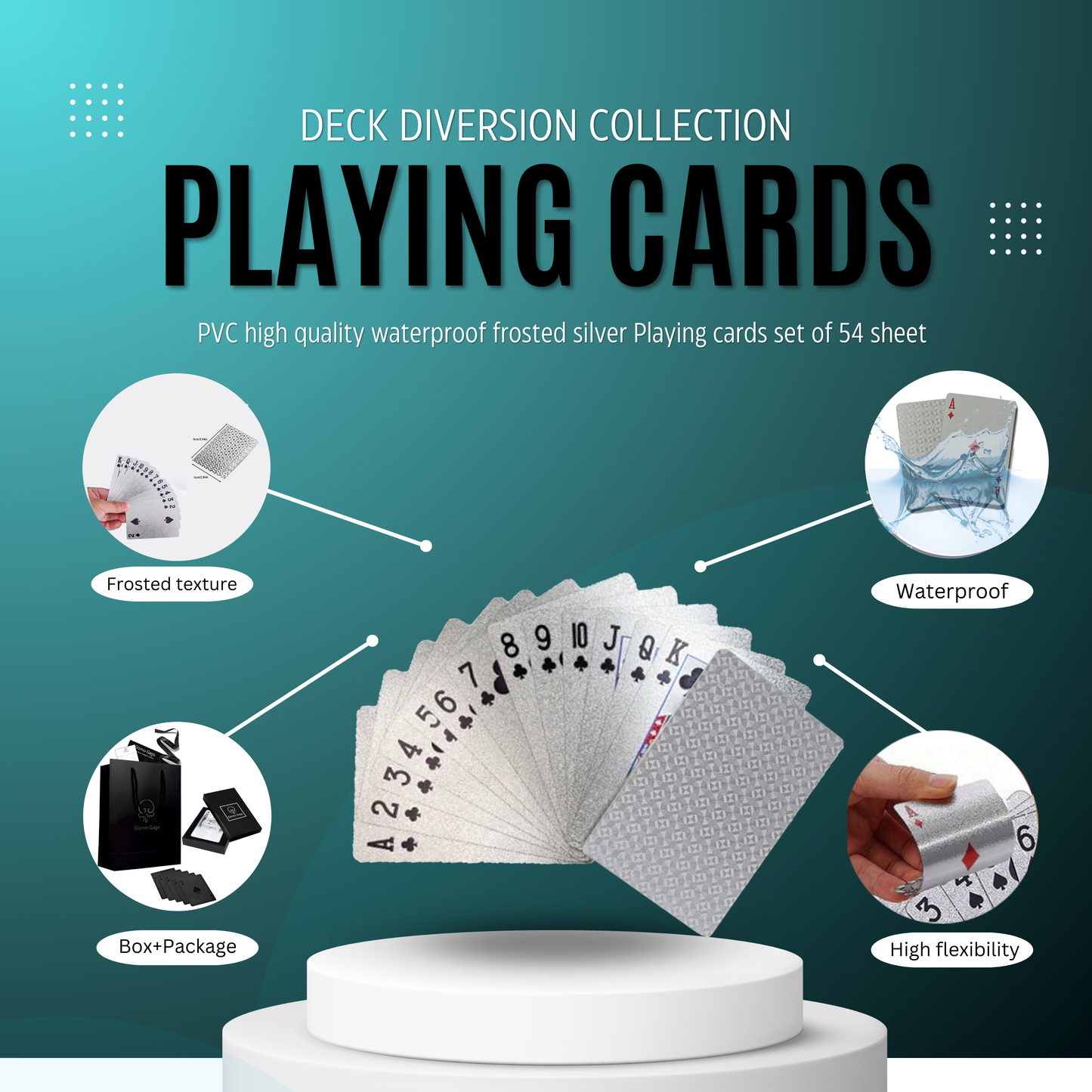 Premium Playing cards Deck Frosted Silver